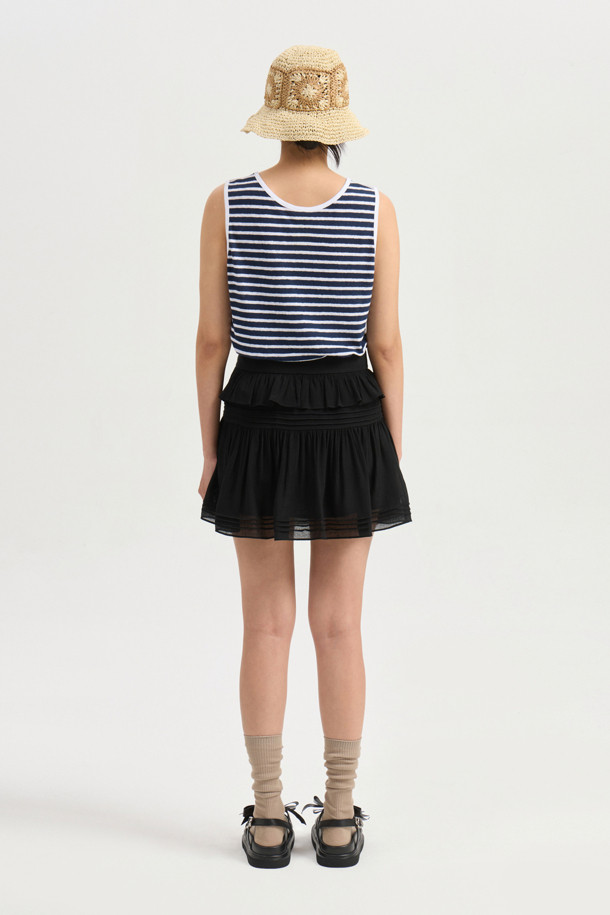LUCKY CHOUETTE - 미니스커트 - [Re-Order] Pin Tuck Point Mini Skirt (dark black)