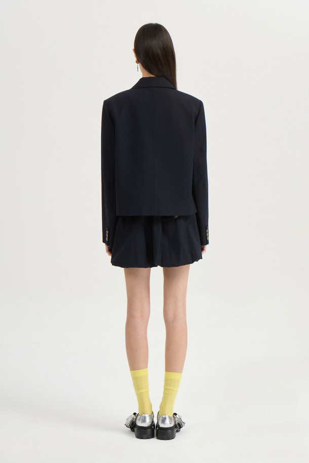 LUCKY CHOUETTE - 미니스커트 - [Atelier] Wool Cotton Shirring Mini Skirt (dark navy)