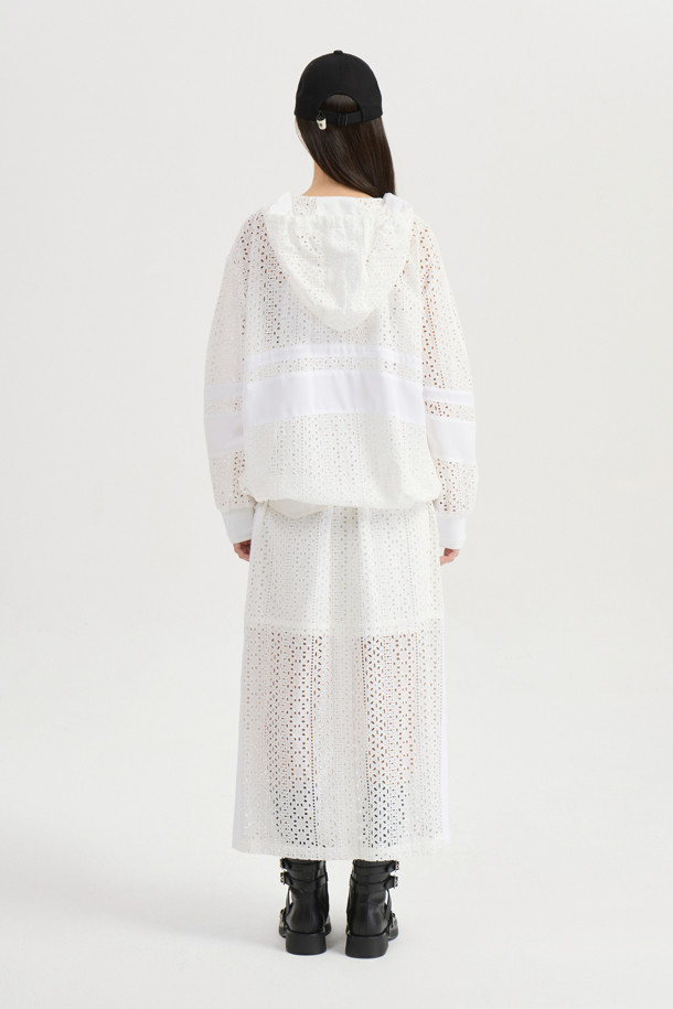 LUCKY CHOUETTE - 롱스커트 - [Atelier] Eyelet Lace Back Banding Long Skirt (white)