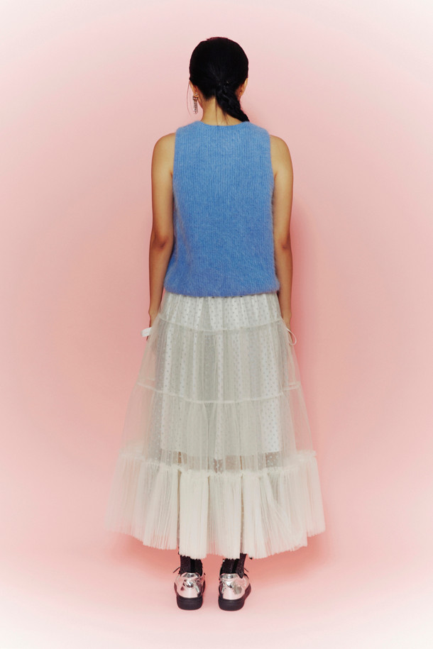 LUCKY CHOUETTE - 롱스커트 - [Holiday Edition] Mesh Long Banding Skirt (Ivory)