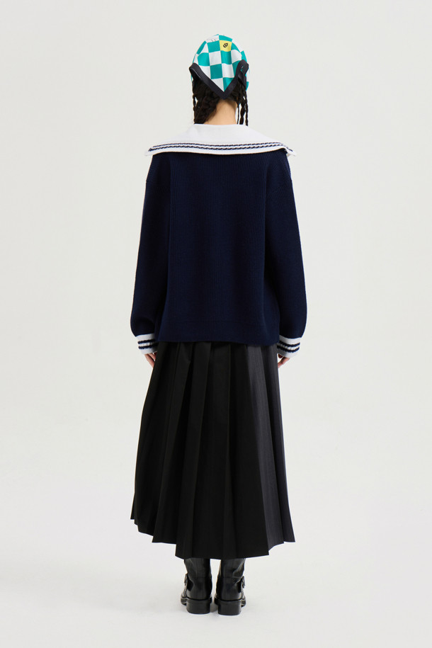 LUCKY CHOUETTE - 롱스커트 - Solid Stripe MIX Pleated Long Skirt (black)