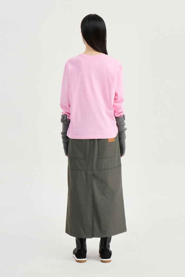 LUCKY CHOUETTE - 롱스커트 - Two-way Zipper H-line Back Banding Long Skirt (khaki)