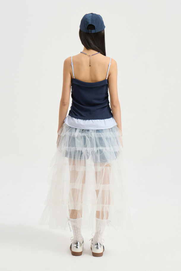 LUCKY CHOUETTE - 롱스커트 - Frill Mesh Banding Long Skirt (ivory)