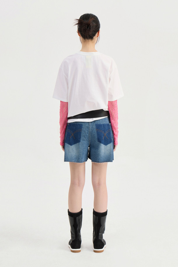 LUCKY CHOUETTE - 쇼트팬츠 - Color Block Denim Shorts (blue)