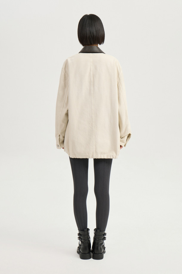 LUCKY CHOUETTE - 점퍼 - Fake Leather Collar Denim Jumper (ivory)