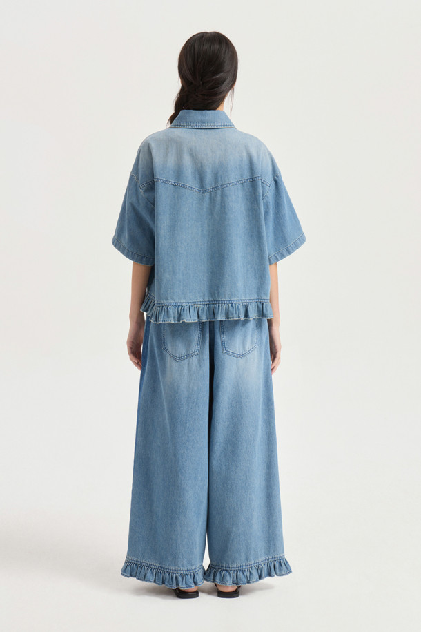 LUCKY CHOUETTE - 블라우스 - [Re-Order] Denim Shirt Blouse (blue)
