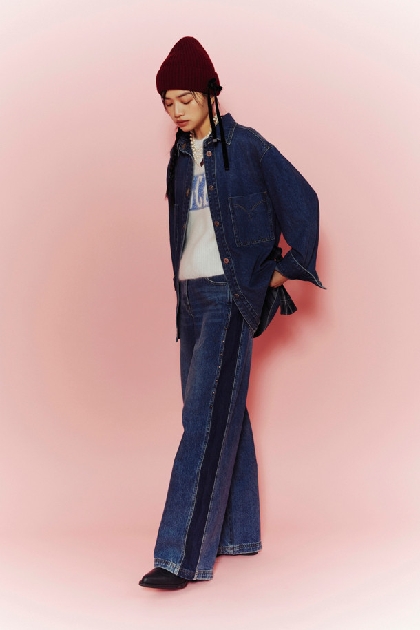 LUCKY CHOUETTE - 롱/미디팬츠 - [Holiday Edition] Stud Decorated Denim Pants (blue)