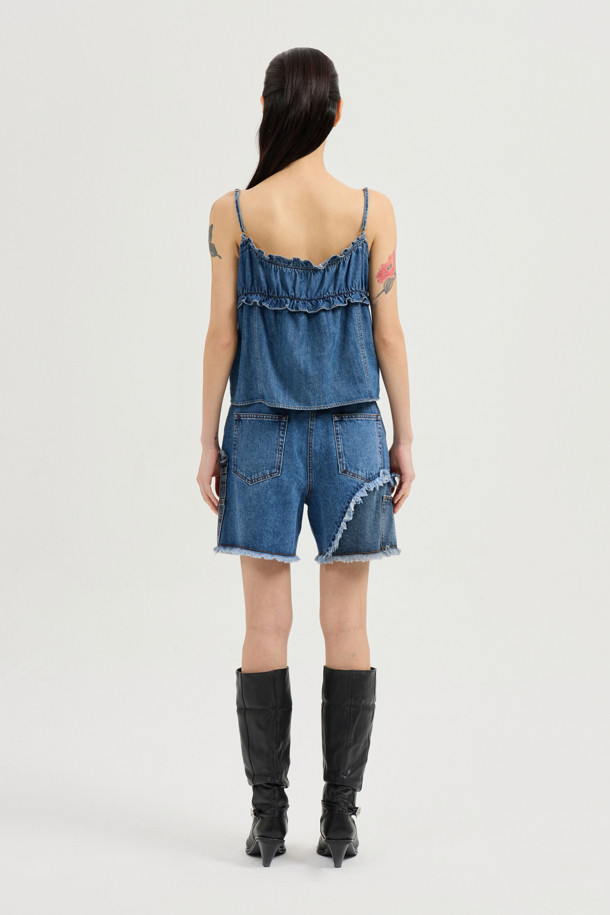 LUCKY CHOUETTE - 블라우스 - Frill Denim Top (blue)