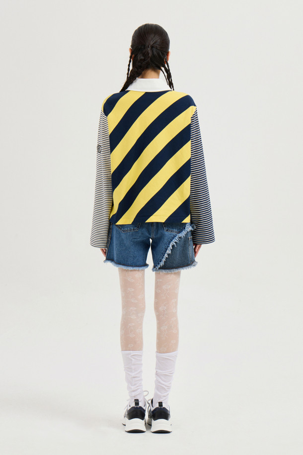 LUCKY CHOUETTE - 쇼트팬츠 - Color Block Denim Shorts (blue)