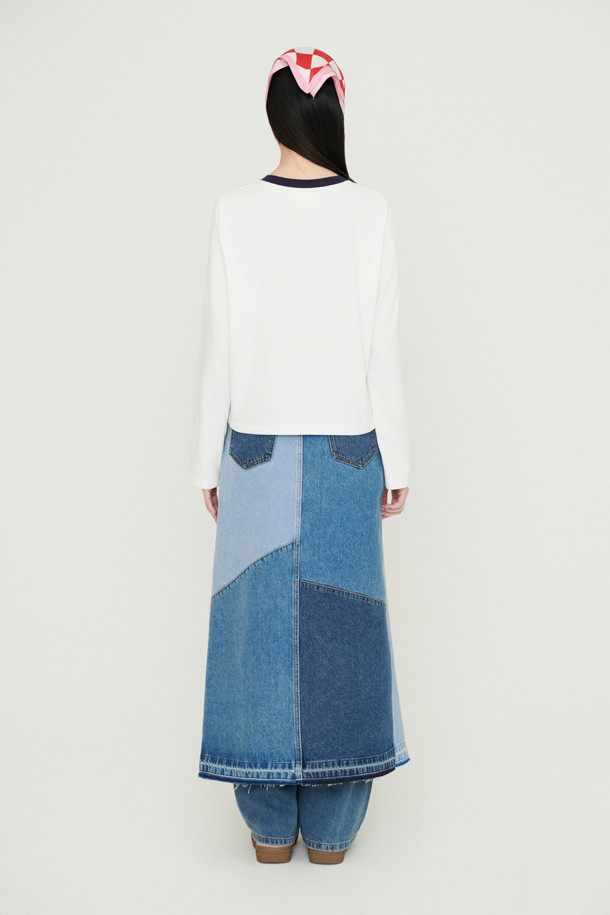 LUCKY CHOUETTE - 롱스커트 - Color Patch Denim Long Skirt (blue)