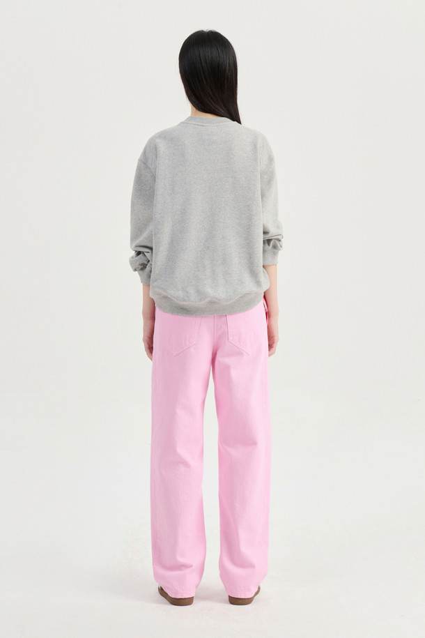 LUCKY CHOUETTE - 롱/미디팬츠 - Waist Coloring Cocoon Fit Denim Pants (pink)