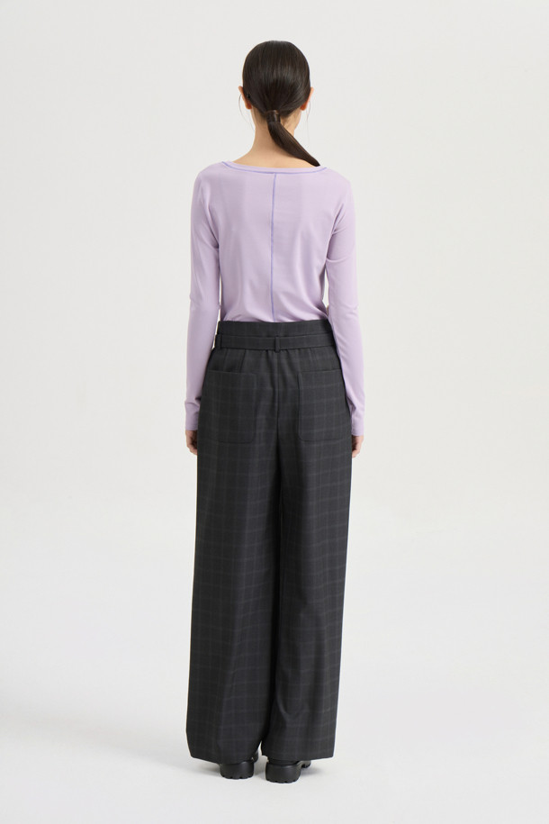 LUCKY CHOUETTE - 롱/미디팬츠 - [Atelier] Obi Point Check Wide Pants (grey)