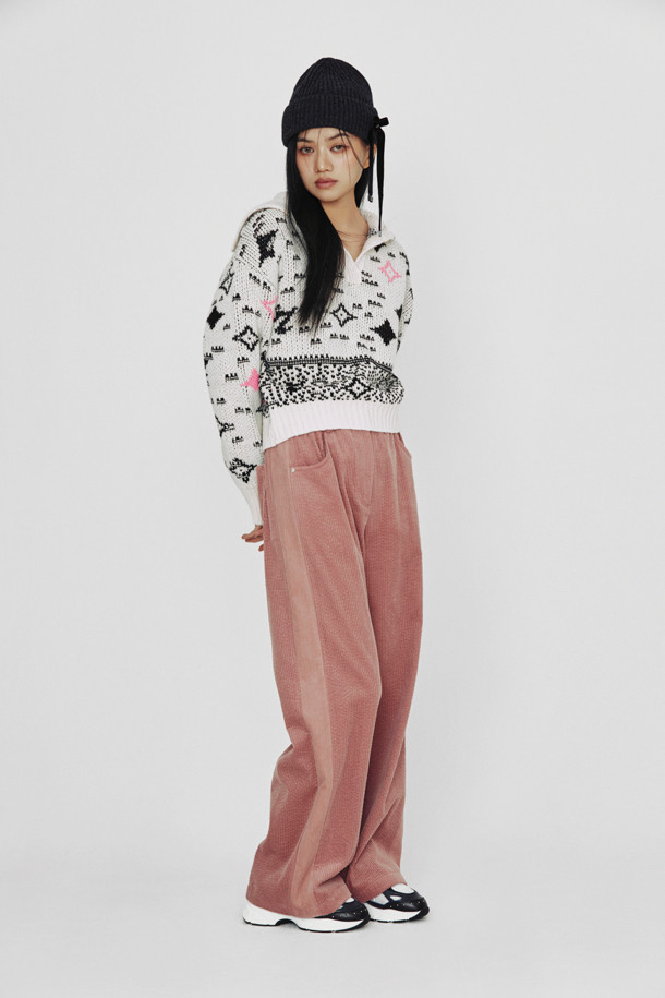 LUCKY CHOUETTE - 롱/미디팬츠 - [Holiday Edition] Side Color Corduroy Banding Pants (pink)