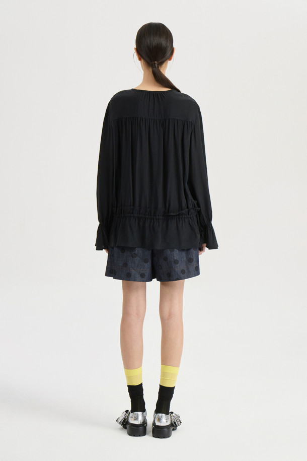 LUCKY CHOUETTE - 쇼트팬츠 - [Atelier] Dot Denim Like Banding Short Pants (dark navy)