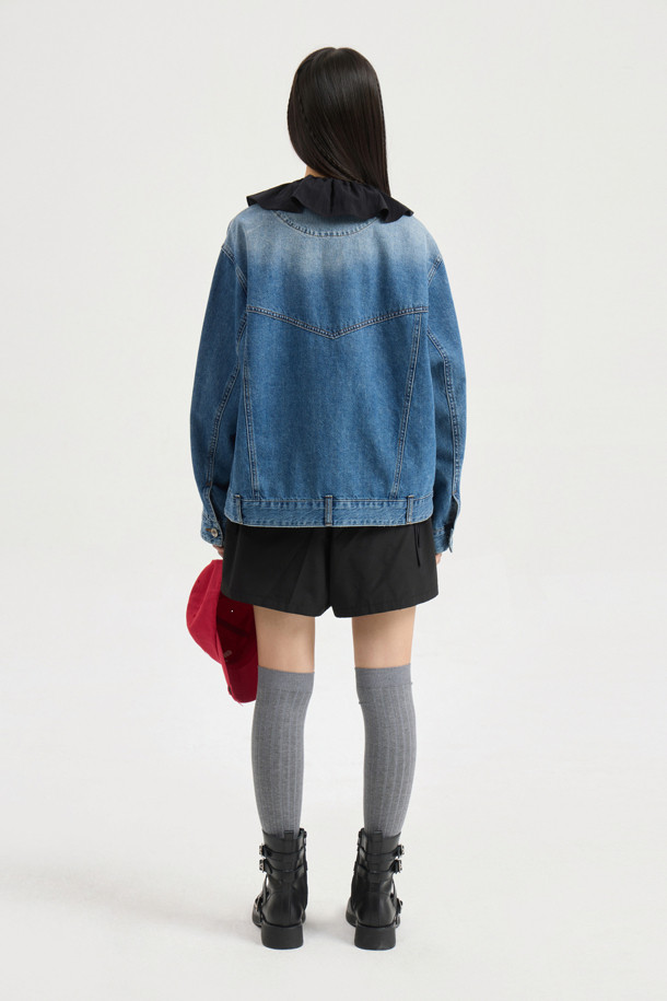 LUCKY CHOUETTE - 블라우스 - Full Open Frill Half Sleeve Blouse (black)