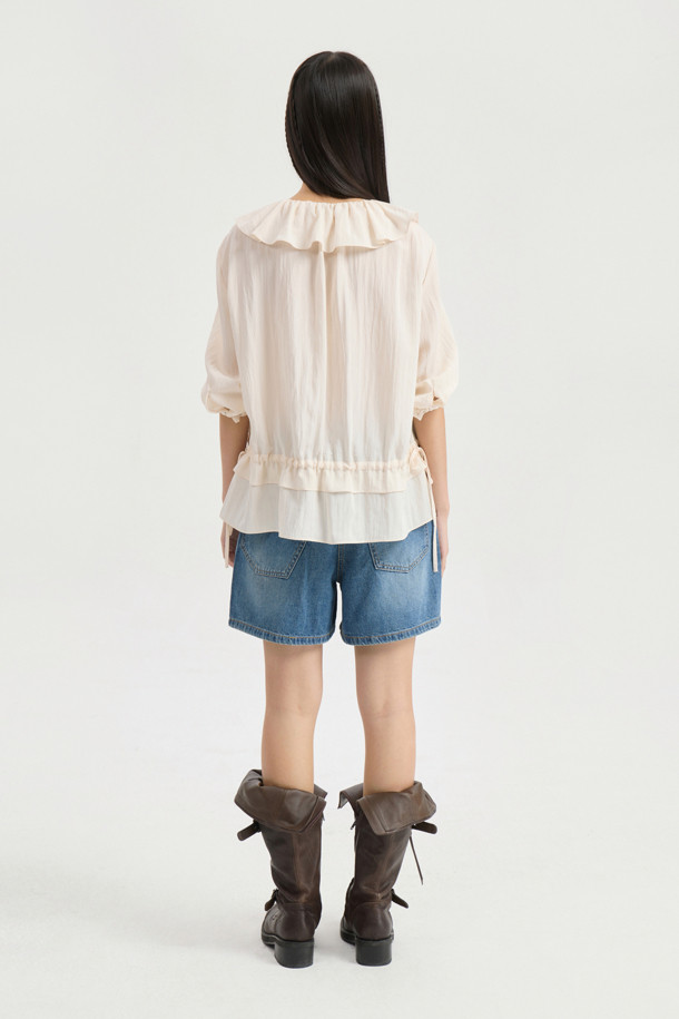 LUCKY CHOUETTE - 블라우스 - Full Open Frill Half Sleeve Blouse (ivory)