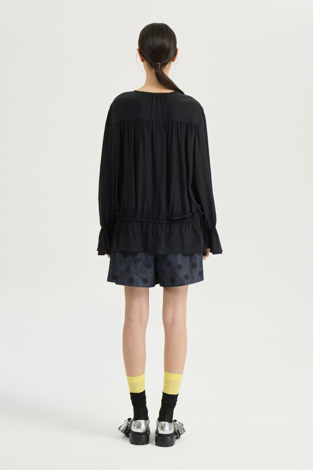 LUCKY CHOUETTE - 블라우스 - [Atelier] Shirring Point Long Sleeve Blouse (black)