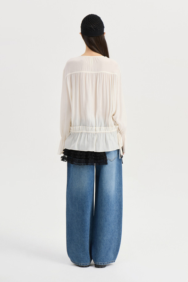 LUCKY CHOUETTE - 블라우스 - [Atelier] Shirring Point Long Sleeve Blouse (ivory)