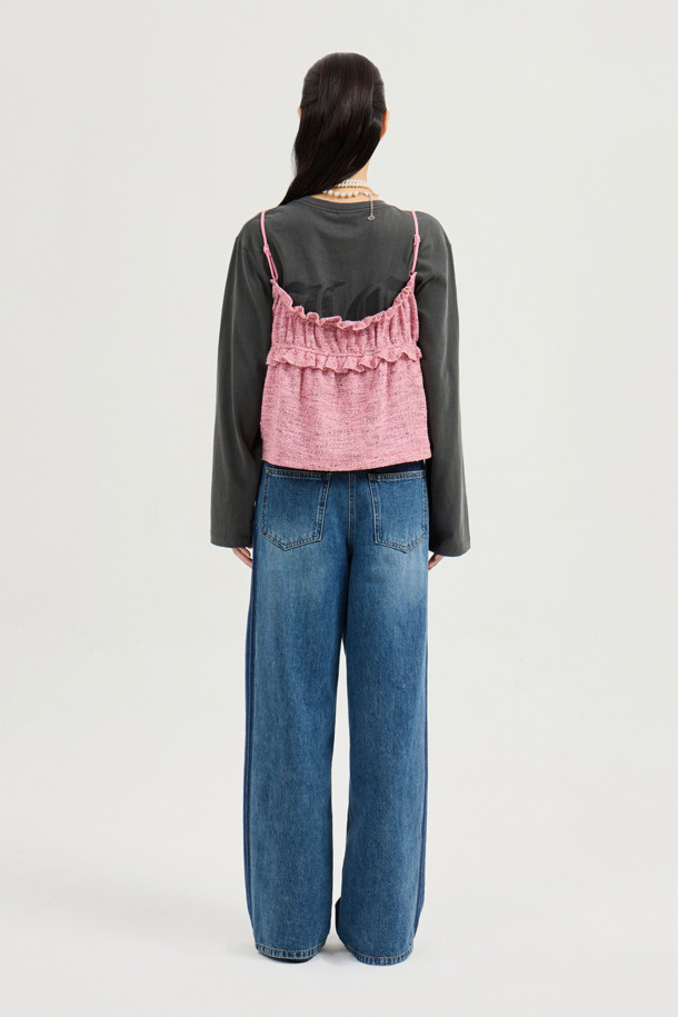 LUCKY CHOUETTE - 블라우스 - Tweed Bustier Blouse (pink)