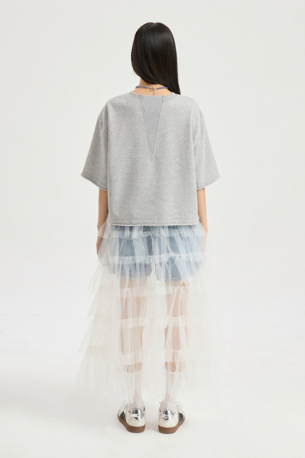 LUCKY CHOUETTE - 반소매 티셔츠 - Print Point Half Sleeve T-shirt (melange grey)