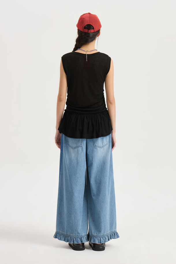 LUCKY CHOUETTE - 민소매티셔츠 - [Re-Order] Frill Point Sleeveless T-shirt