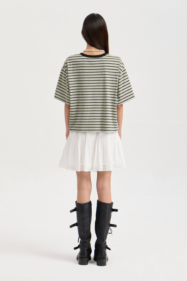 LUCKY CHOUETTE - 반소매 티셔츠 - Stripe Crop Half Sleeve T-shirt (melange grey)
