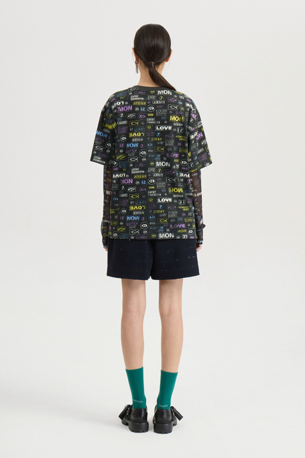 LUCKY CHOUETTE - 긴소매 티셔츠 - [Atelier] Fish Print Mesh Slim Fit Long Sleeve T-shirt (multi color)