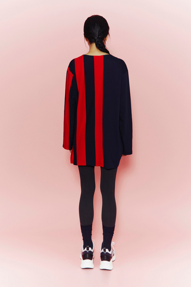 LUCKY CHOUETTE - 긴소매 티셔츠 - [Holiday Edition] Stripe Solid MIX Long Sleeve T-shirts (red)