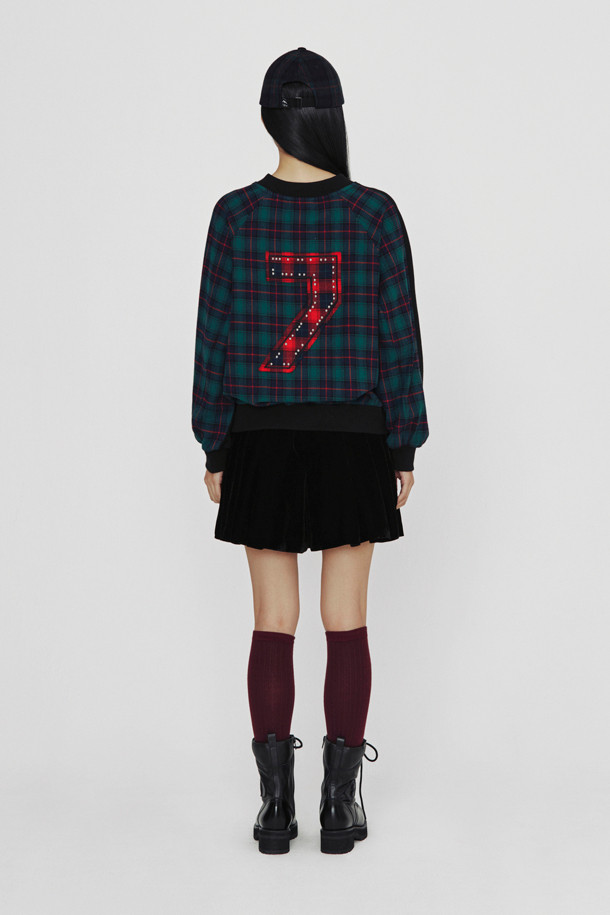 LUCKY CHOUETTE -  - [Re-Order] [Holiday Edition] Back Checkered Color Sweatshirt (black)