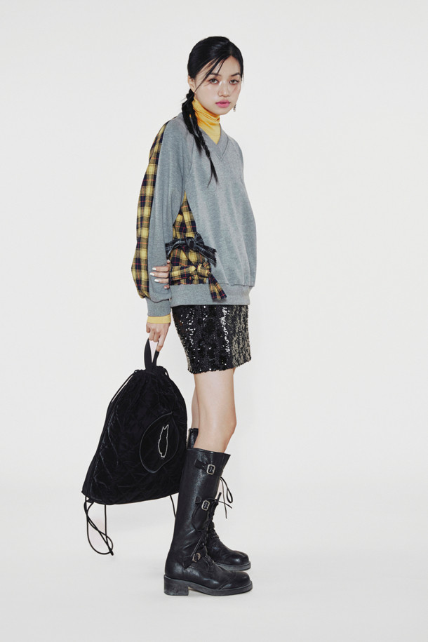 LUCKY CHOUETTE - 스웻셔츠 - [Holiday Edition] Back Checkered Color Sweatshirt (melange grey)