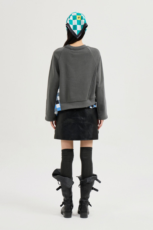 LUCKY CHOUETTE - 스웻셔츠 - Checkered Print Color Sweatshirt (dark grey)