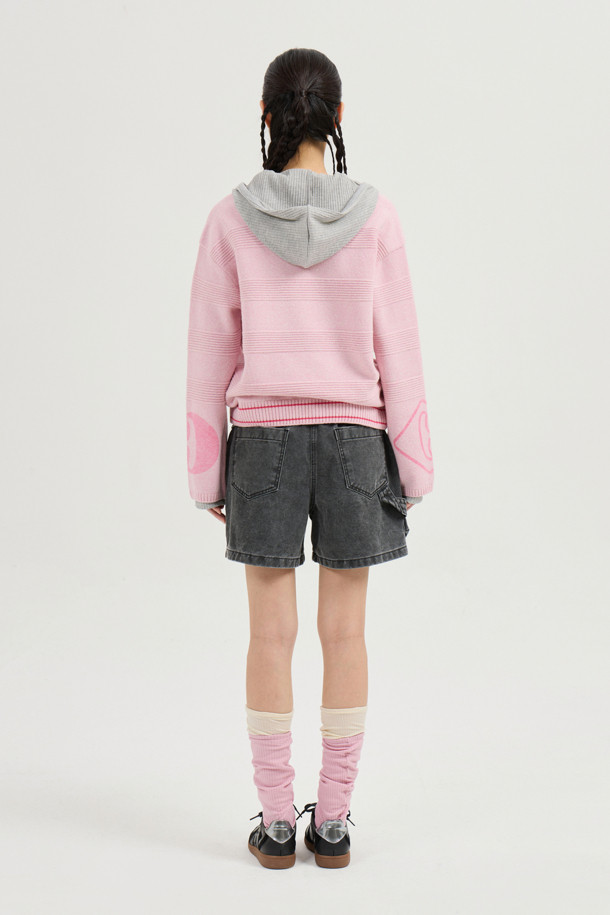 LUCKY CHOUETTE - 민소매티셔츠 - Embroidered Point Rib Hooded T-shirt (melange grey)