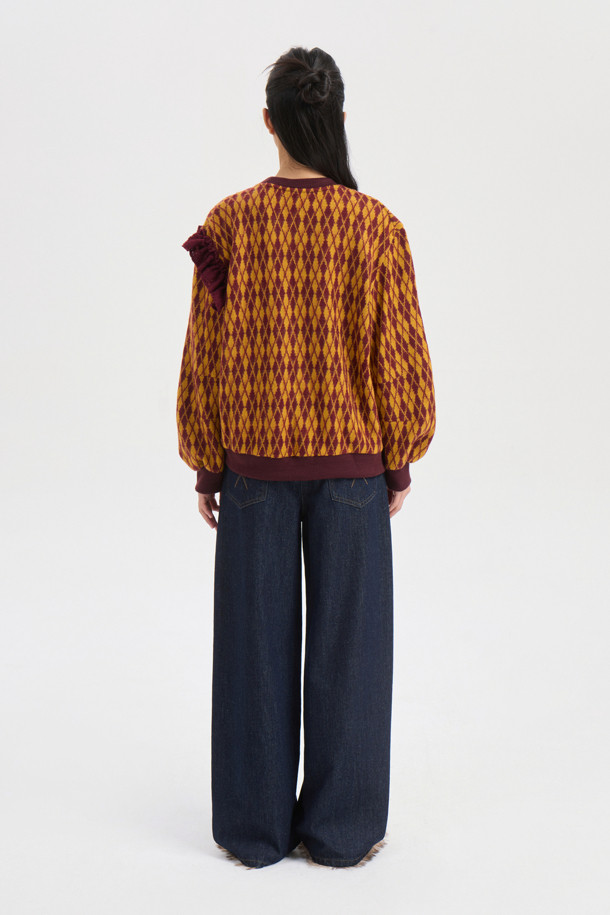 프릴 포인트 아가일 스웨트 티셔츠 (와인)는 포근한 기모 안감으로 따뜻함을 더한 여성용 맨투맨입니다. 캐주얼한 무드의 루즈핏으로 편안하게 착용 가능하며, 라운드넥과 긴 소매 기장으로 디자인되었습니다. 아가일 패턴과 프릴 디테일, 레터링 자수가 돋보여 포인트를 더했습니다. 집콕룩이나 산책룩 등 데일리하게 활용하기 좋으며, 미니멀, 클래식 스타일을 즐겨 입는 분들께 추천합니다. 다만, 필링에 주의하여 관리해야 합니다.
