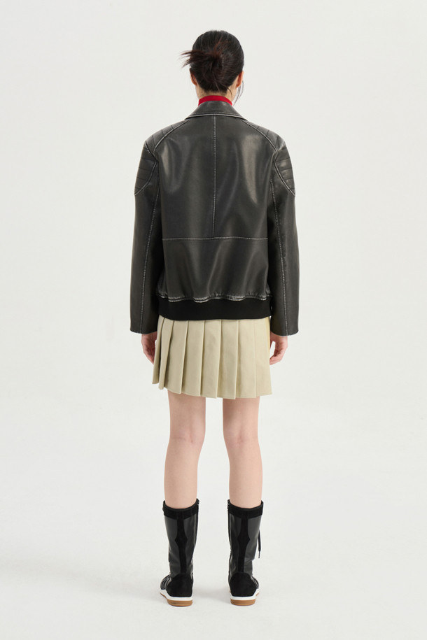 LUCKY CHOUETTE - 점퍼 - Vintage Fake Leather Jumper(light black)