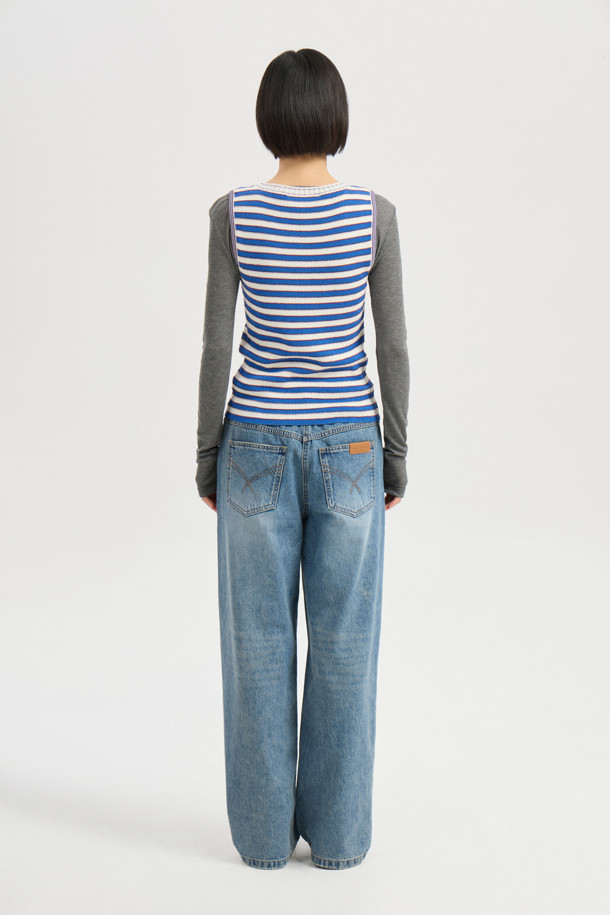 LUCKY CHOUETTE - 스웨터 - Stripe Knit Sleeveless Pullover (blue)