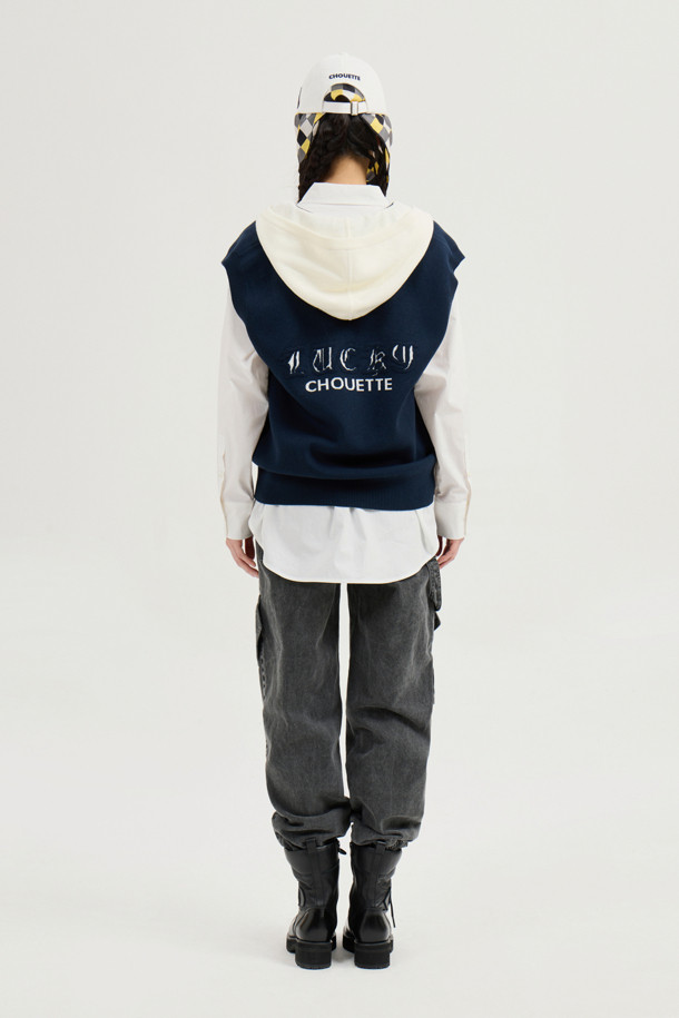 LUCKY CHOUETTE - 베스트 - Coloring Hooded Knit Vest (navy)