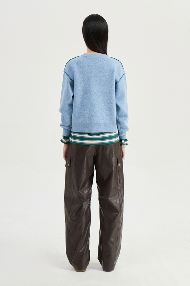 LUCKY CHOUETTE - 스웨터 - Reversible Lettering Round Neck Knit Pullover (blue)