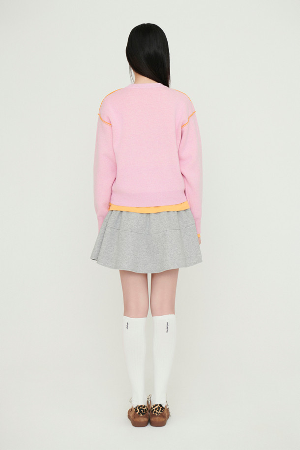 LUCKY CHOUETTE - 스웨터 - Reversible Lettering Round Neck Knit Pullover (pink)