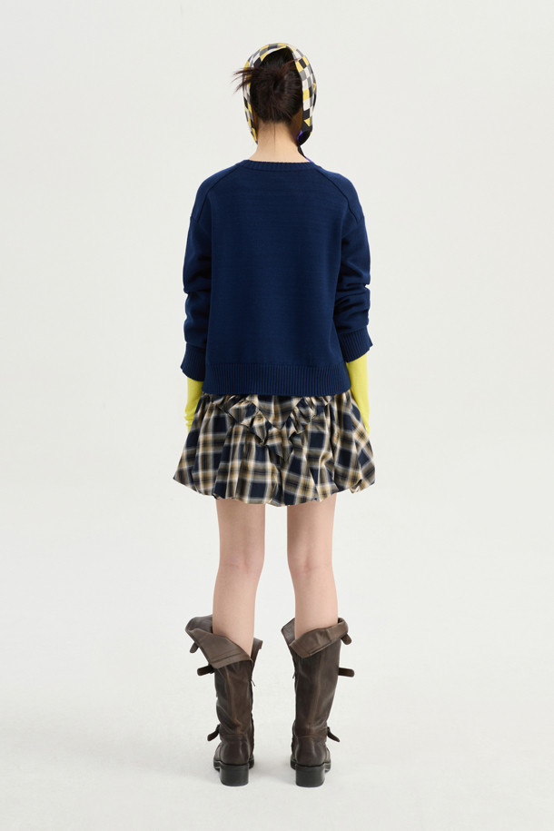 LUCKY CHOUETTE - 스웨터 - Intarsia Chouette Round Neck Pullover (dark navy)