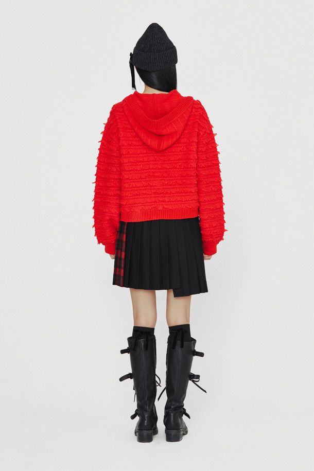 LUCKY CHOUETTE - 가디건 - [Holiday Edition] Loop Tissue Hoodie Knit Cardigan (red)