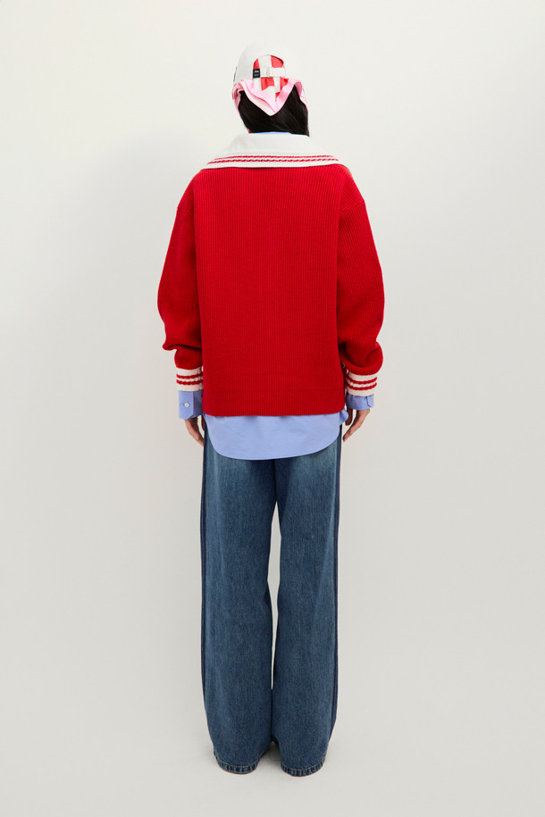 LUCKY CHOUETTE - 가디건 - Mini Sailor Knit Cardigan (red)