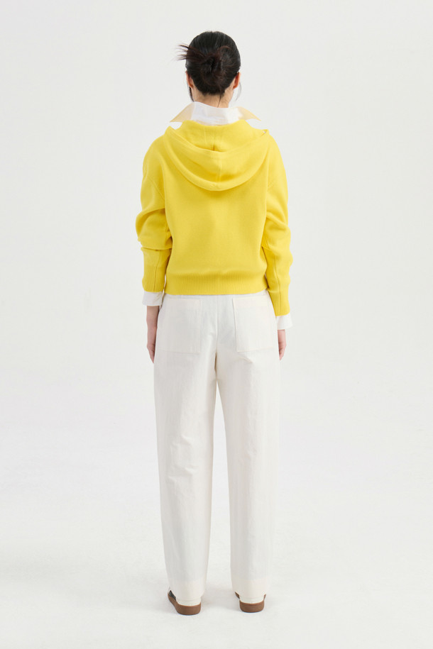 LUCKY CHOUETTE - 가디건 - Detachable Hooded Round Neck Knit Cardigan (yellow)