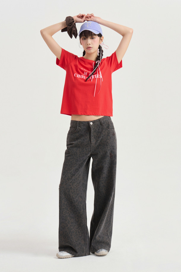 LUCKY CHOUETTE - 롱/미디팬츠 - Chouetties by LUCKY CHOUETTE_Leopard Denim Pants (dark grey)