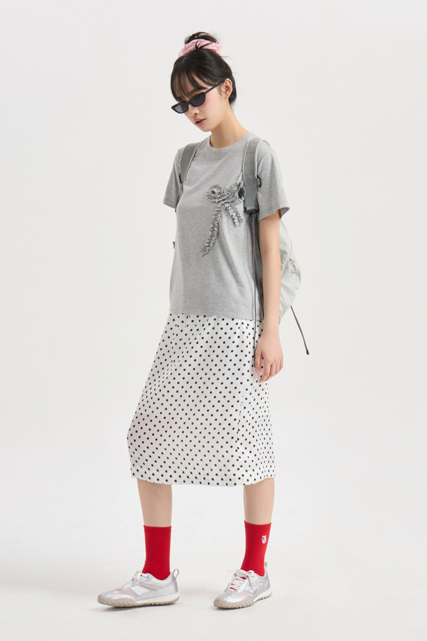 LUCKY CHOUETTE - 반소매 티셔츠 - Chouetties by LUCKY CHOUETTE_Ribbon Point Half Sleeve T-shirt (melange grey)