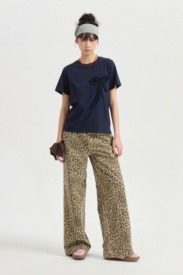 LUCKY CHOUETTE - 반소매 티셔츠 - Chouetties by LUCKY CHOUETTE_Ribbon Point Half Sleeve T-shirt (navy)
