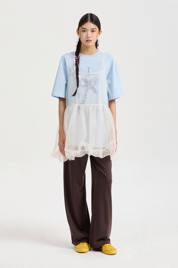 LUCKY CHOUETTE - 반소매 티셔츠 - [Re-Order] Chouetties by LUCKY CHOUETTE_Graphic Semi Over Fit Half Sleeve T-shirt (light blue)