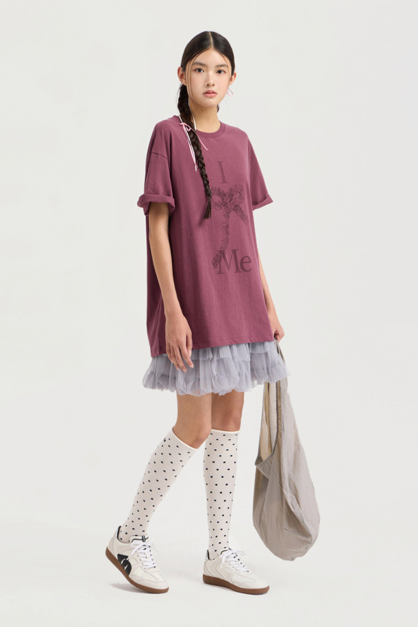 LUCKY CHOUETTE - 반소매 티셔츠 - [Re-Order] Chouetties by LUCKY CHOUETTE_Graphic Semi Over Fit Half Sleeve T-shirt (purple)