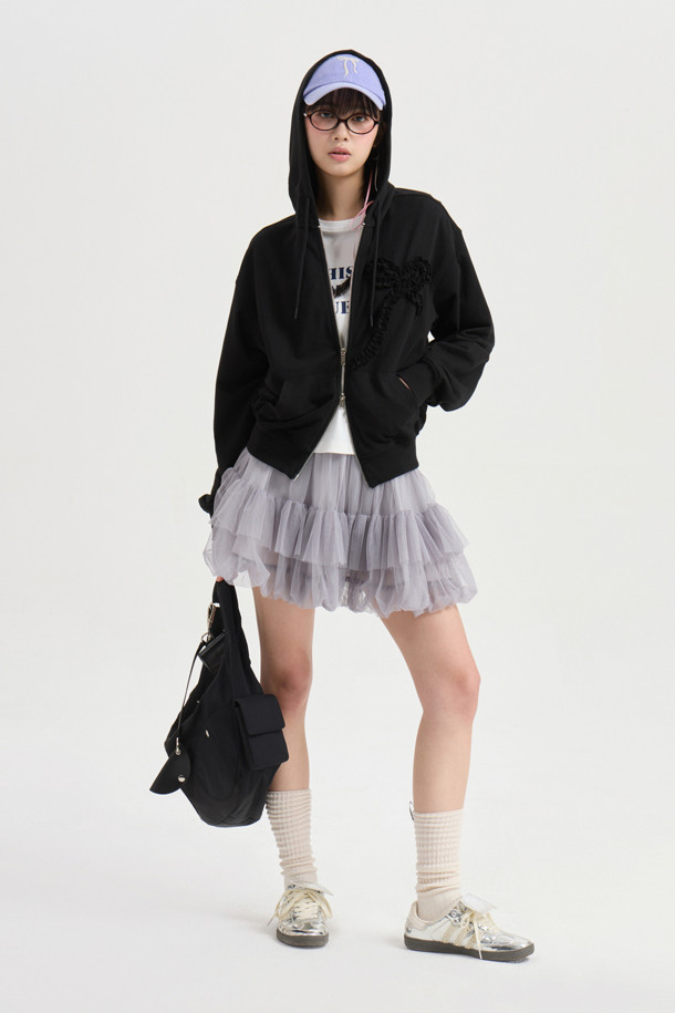 LUCKY CHOUETTE - 점퍼 - Chouetties by LUCKY CHOUETTE_Ribbon Point Hood Jumper (black)