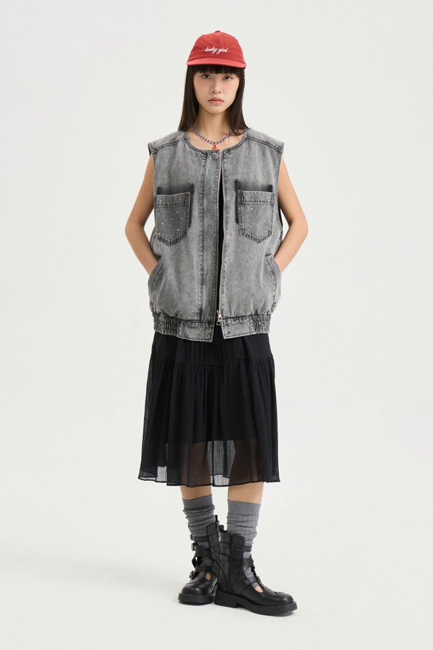 LUCKY CHOUETTE - 민소매 원피스 - Tuck Slip Dress (black)