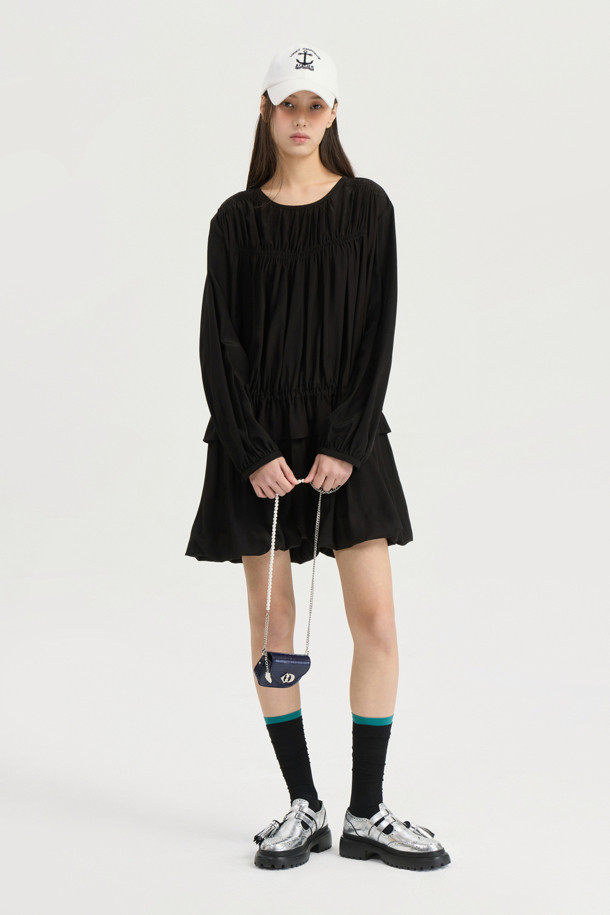 LUCKY CHOUETTE - 긴소매 원피스 - [Atelier] Shirring Mini Dress (black)